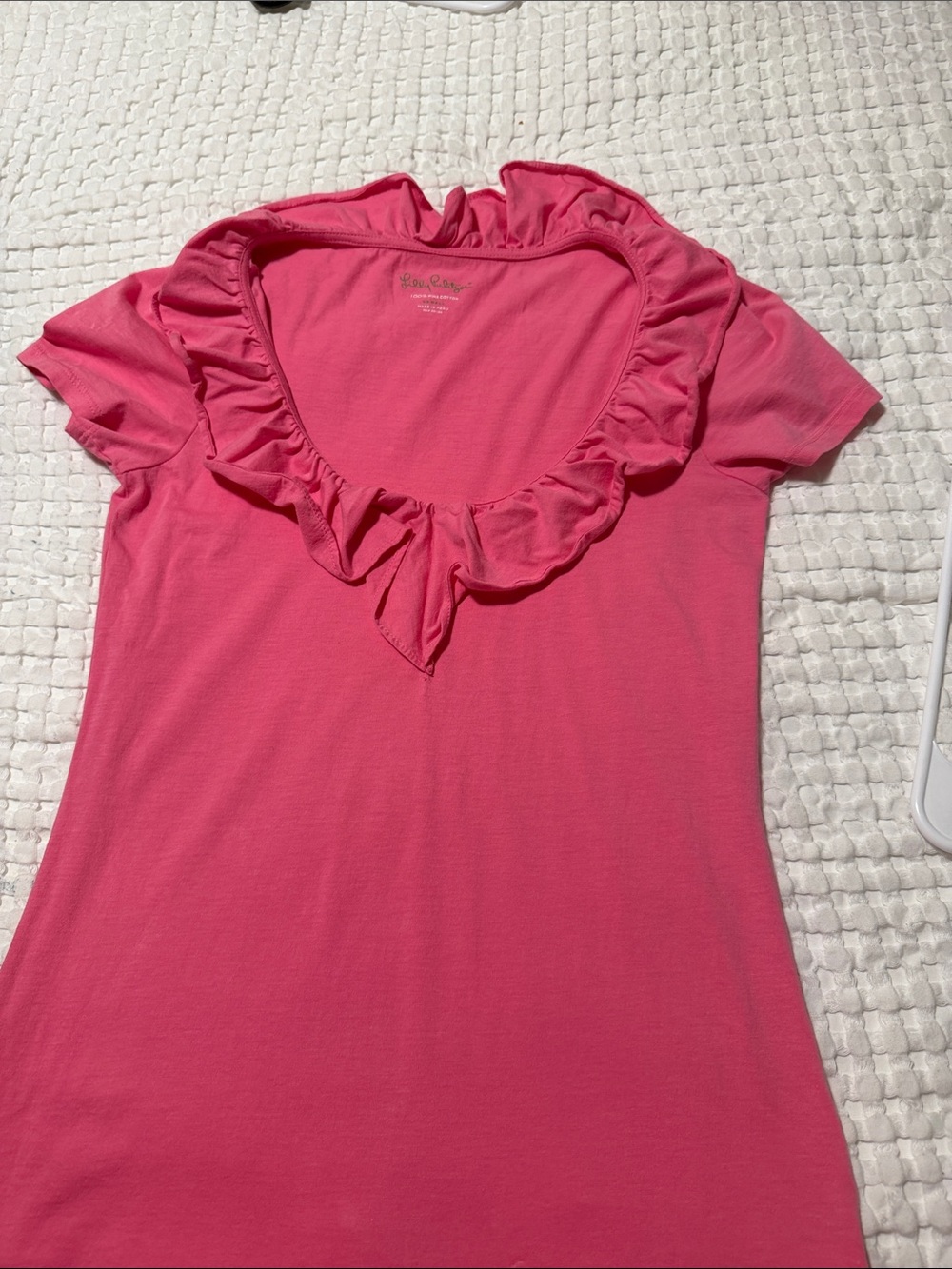 Lilly Pulitzer Bright Pink Ruffle Scoop Short Sleeve Tee